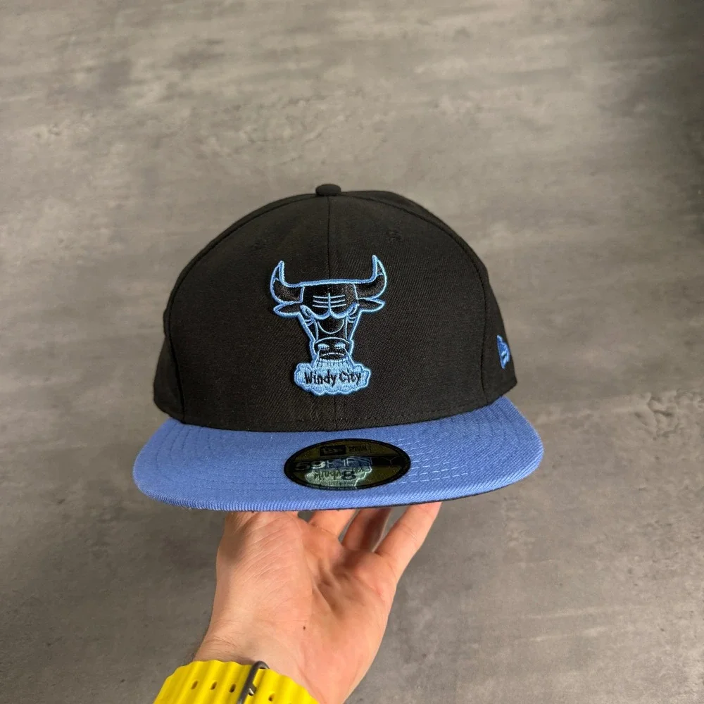 New Era Chicago Bulls Hat 8 Black Dark Powder Blue Windy City 59FIFTY Fitted Cap